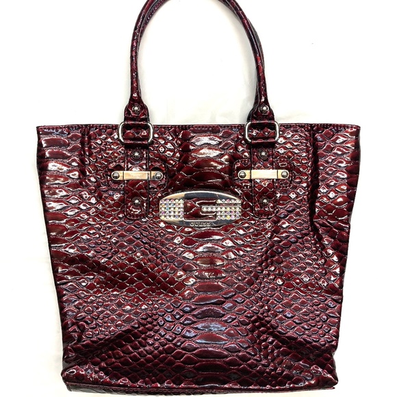 Guess Handbags - REDUCED TO SELL!! Wine colored Guess croc purse/tote with BLING!